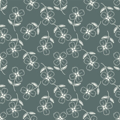 Vintage seamless floral pattern. Liberty style background of small mauve and lilac flowers. Small flowers scattered over a white background. Stock for printing on surfaces