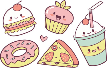 Japanese Food Doodle Clipart Kawaii Style. Adorable Food Clipart for Cute Branding. Kawaii Tasty Treats Clipart Bundle. Happy Kawaii Food Art for DIY Projects. Cartoon Food Clipart Set for Journaling.