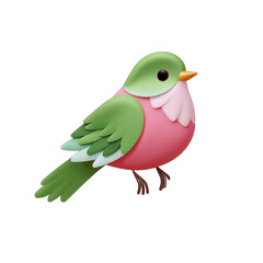 bird icon soft pink and green color in plastic 3d style  Cartoon plastic style icon