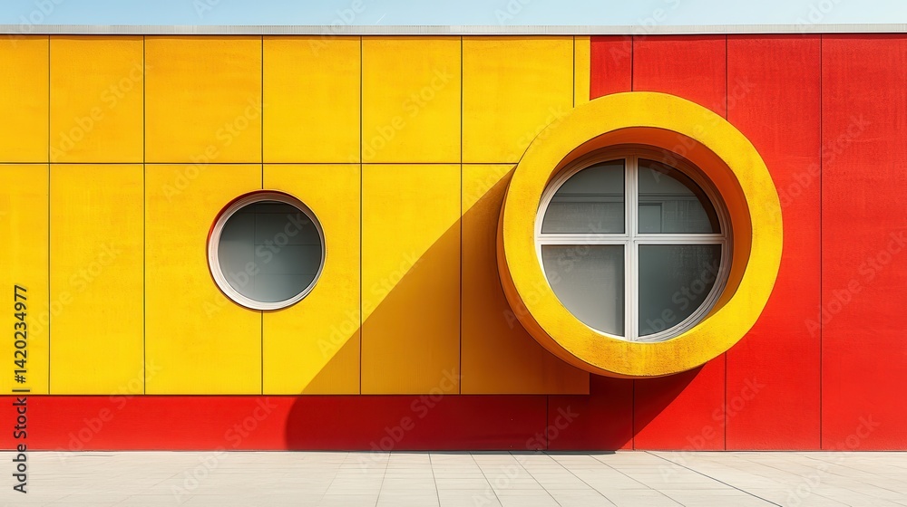 Aufkleber vibrant yellow architectural stairs in a modern structure with geometric shapes during daytime
