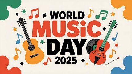 Colorful World Music Day Poster with Instruments and Bold Typography