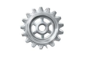 A silver gear icon, with intricate teeth and metallic shine, centered on a 