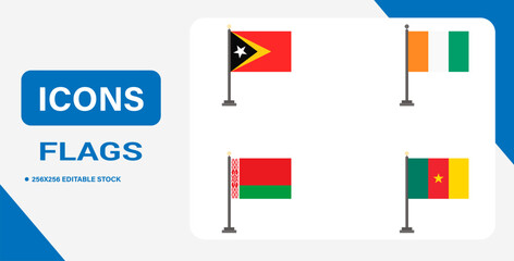 Flags Icon Set: A vibrant and modern collection of flags icon set that showcase the national symbols of diverse nations, representing global unity and cultural diversity.