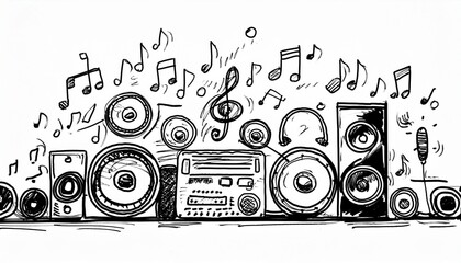 Fototapeta premium Music icons that look like they were hastily drawn by hand