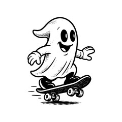Vector Illustration of a Cute Ghost Riding a Skateboard