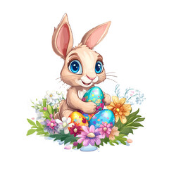 Adorable Rabbit with Colorful Easter Eggs