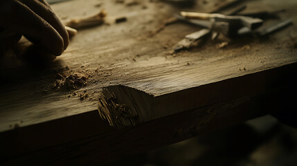Carpenter shaping wood for a custom door frame. Featuring skill and precision