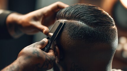 Barber giving a stylish haircut in a modern salon