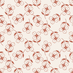 Vintage seamless floral pattern. Liberty style background of small mauve and lilac flowers. Small flowers scattered over a white background. Stock for printing on surfaces