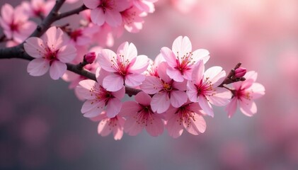 Obraz premium Delicate pink cherry blossoms, intricate branch pattern, illustration, blossom pattern, sakura