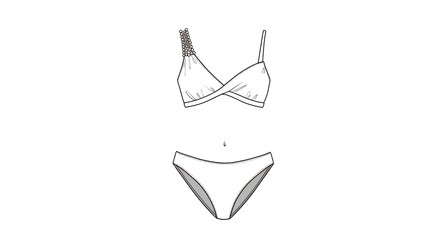 Technical drawing minimalist womens swimsuit crisscross top simple bottoms fashion design illustration