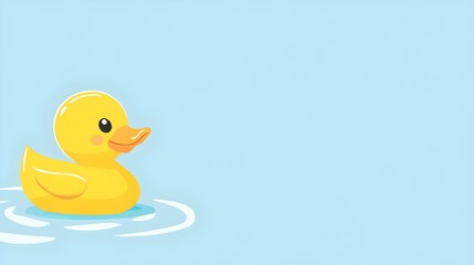 Yellow rubber duck on light blue background with copyspace