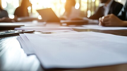 A diverse group of five professionals engaged in a collaborative discussion around a table.