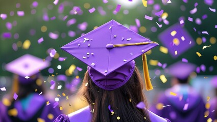 Academic Success: Purple Mortarboard and Confetti
