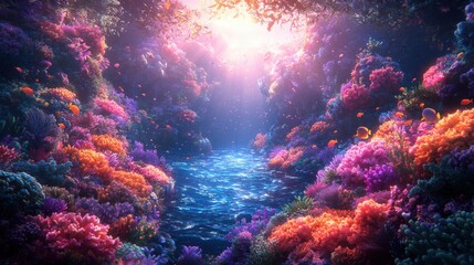 Fototapeta premium Colorful Coral Reef with Vibrant Marine Life and Sunlight Reflection