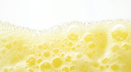 A yellow beer foam background with white bubbles, white space at the top of the frame