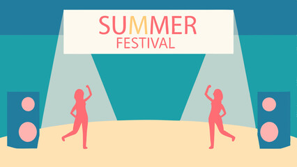 Summer festival event with people dancing by the sea