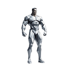 Abstract muscular figure made of geometric shapes displayed in a minimalistic art style