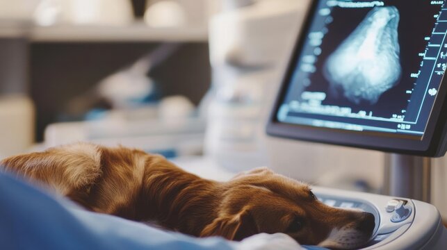 Dog undergoing ultrasound examination in veterinary clinic