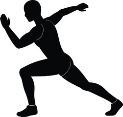 Isolated black silhouette of an athletic man running on transparent background