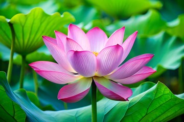 Obraz premium yoga, yoga near me, hot yoga, face yoga, isolated, clip art, isolated Assets, Close up shot of a pink lotus flower with green leaves 