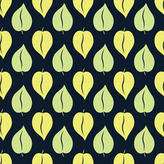 Doodle Leaf seamless pattern on dark background.