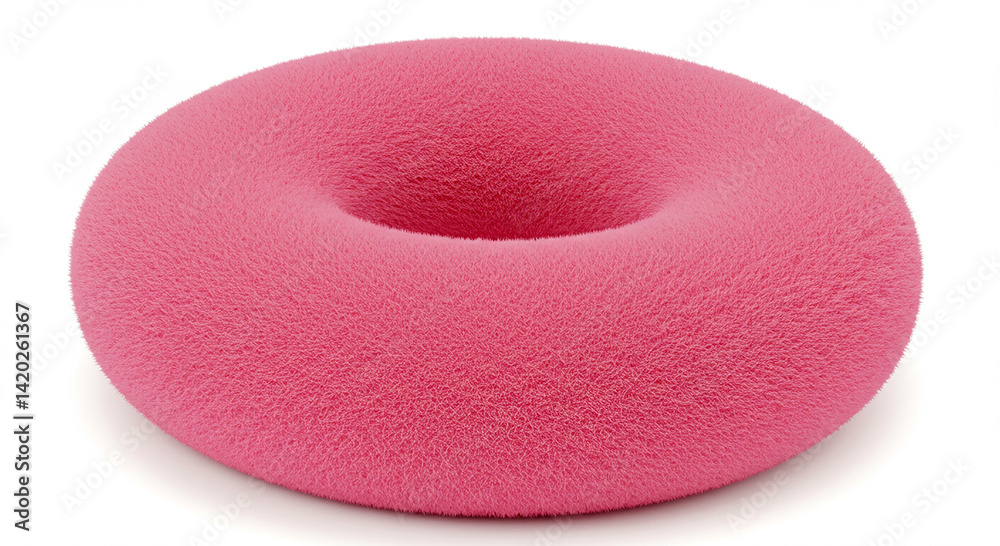 Poster pink torus shape. fluffy pink circle. 3d rendering of fuzzy textured doughnut. illustration of abstr