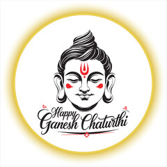 Happy Ganesh Chaturthi Calligraphy Design,Lord Ganesha Line Art Illustration,Ganesh Chaturthi Festival Greeting Card,Minimalist Ganesha Vector Design,Hindu Festival Ganesh Chaturthi Artwork