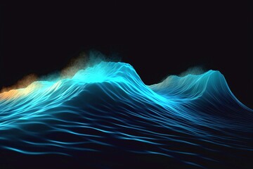 Abstract blue waves on black background. 3d rendering, 3d illustration. Generative AI