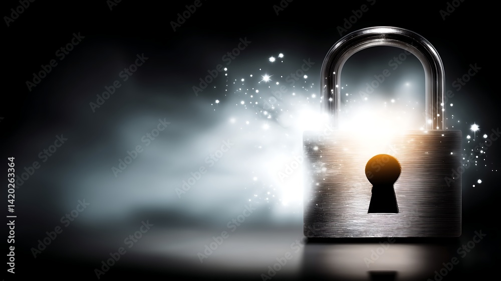 Aufkleber security lock shining with data sparkles cybersecurity protection and encryption concept.