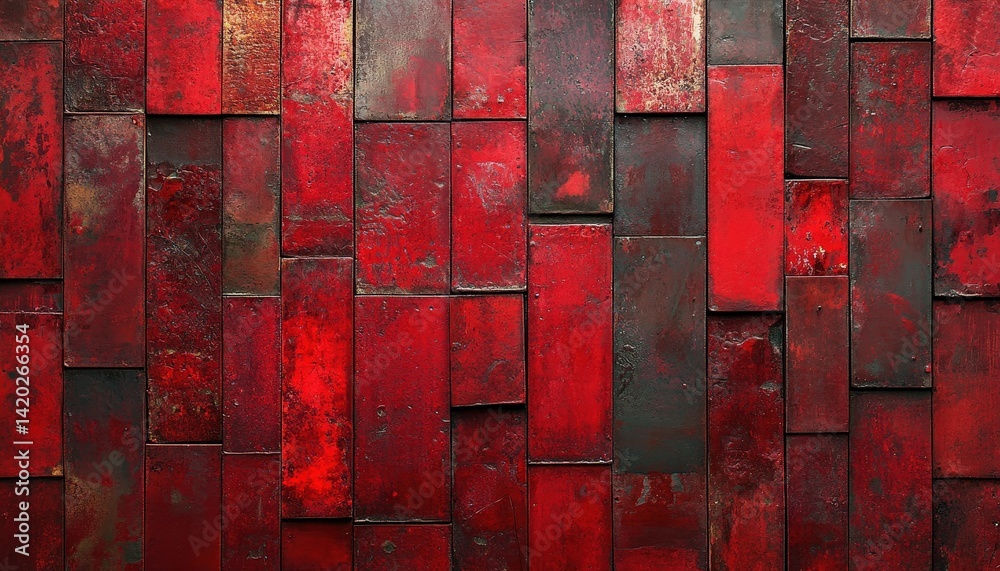 Leinwandbilder Textured red wooden panels create an abstract background with varying shades and patterns for artistic designs and creative projects