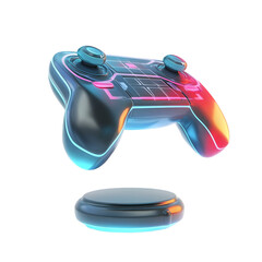 Futuristic Glowing Game Controller with Neon Lights on a Circular Base