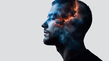 A man's face is shown with a cloud of smoke surrounding it
