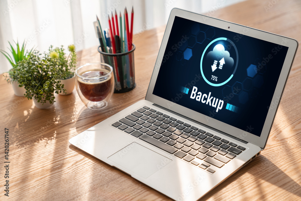 Poster backup storage data internet technology business concept. database storage cloud technology file dat