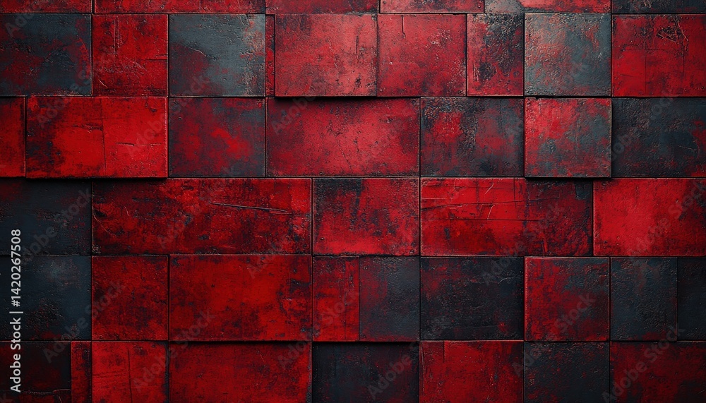 Poster Textured red wooden panels create an abstract background with varying shades and patterns for artistic designs and creative projects