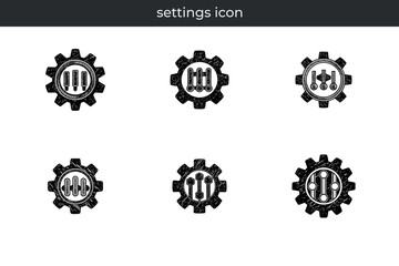 Black and white gear settings icon vector illustration set isolated