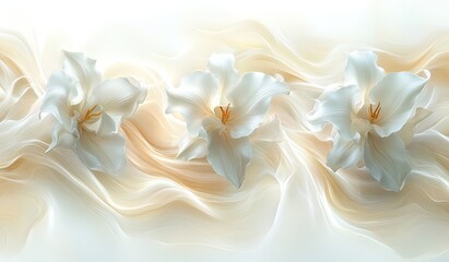 Fototapeta premium Elegant white flowers arranged on flowing, creamy fabric