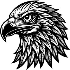 Obraz premium A striking black vector illustration depicts an isolated eagle head, a powerful symbol of wild nature