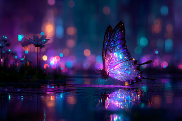 Glowing Butterfly with Radiant Wings on a Flower