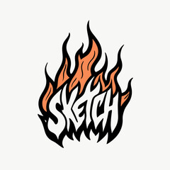 Create a minimalist T-shirt design featuring a hand-drawn sketch of flames in a dynamic, artistic style