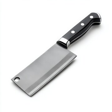 Shiny cleaver with black handle isolated on white background