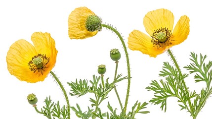 Obraz premium Bright Yellow Poppies with Delicate Petals and Green Buds