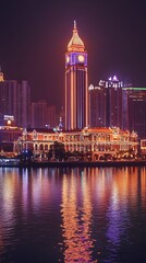 Obraz premium Stunning skyline glow with a famous casino illuminated at night