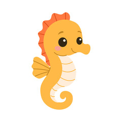 Fototapeta premium A cartoonish yellow seahorse with a big smile on its face. The seahorse is cute and friendly, and it looks like it's having a good time