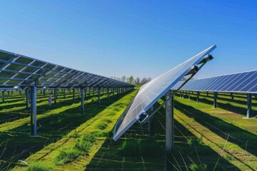 Sustainable Energy, Solar Panels in a Lush Meadow