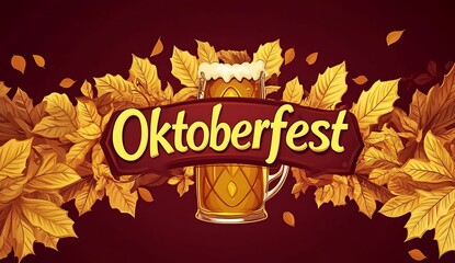 OktoberFest poster, banner background with an illustration of beer, bratwursts and grill tools