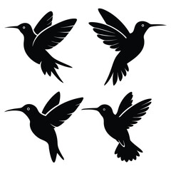 set of silhouettes of Hummingbirds 