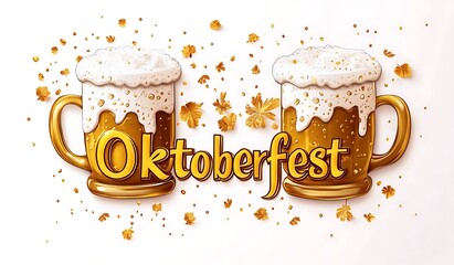 OktoberFest poster, banner background with an illustration of beer, bratwursts and grill tools