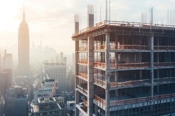 Manhattan Construction Dawn: Skyscraper Under Construction