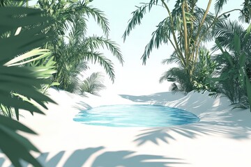 Fototapeta premium Tropical oasis with a tranquil pool in a white sandy setting.